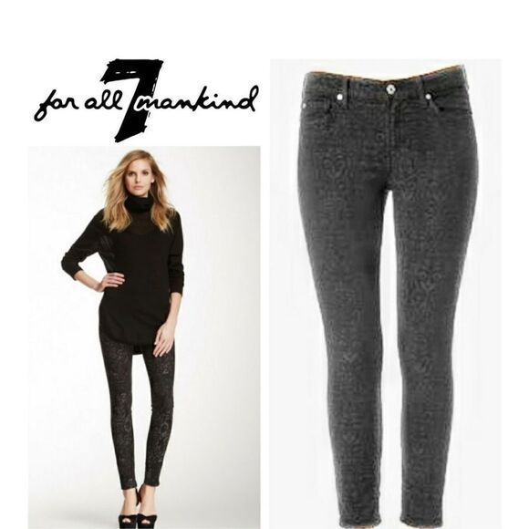7 FOR ALL MANKIND CROPPED SKINNY BLACK ROYAL JACQUARD SIZE 27 - Picture 1 of 5